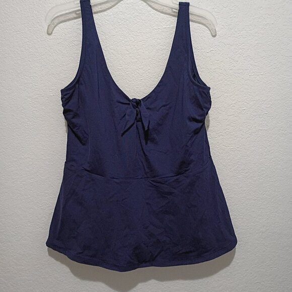 Lands' End Women's Modest Tie Front Peplum Tankini Top Navy Size 14 D - Picture 1 of 9